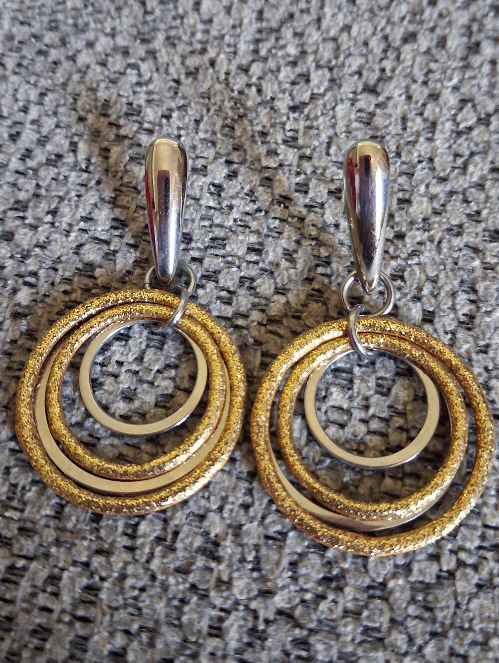 Two Tone Multi-Ring Drop Earrings - Women's Jewelry